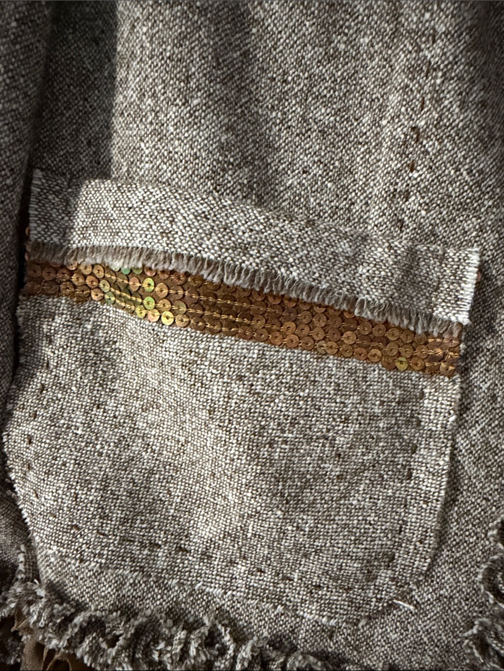 St. John Beige Tweed Blazer with Ruffle Trim - Picture 2 of 10